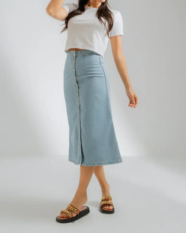 Chic Denim Button-Front Midi Skirt | TFC-WS-002