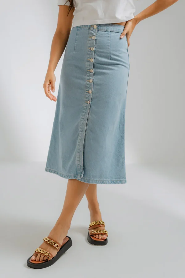 Chic Denim Button-Front Midi Skirt | TFC-WS-002