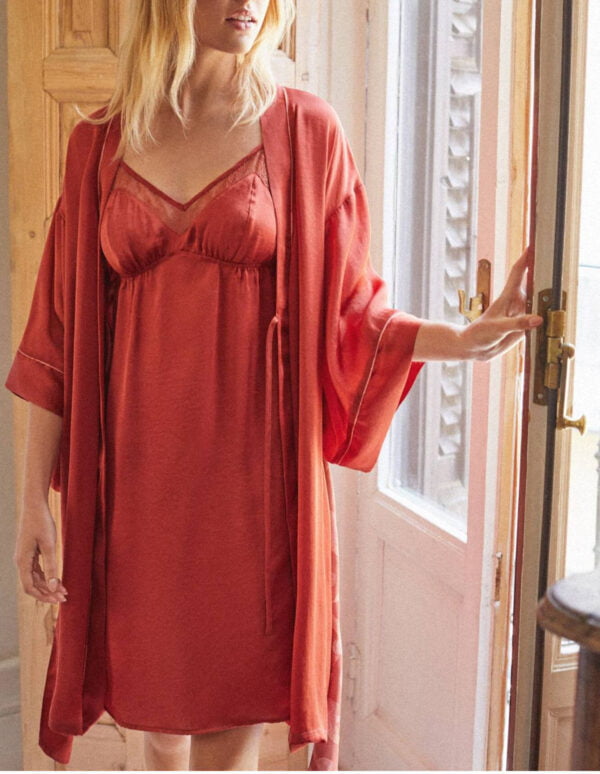 Orange Lace Satin Nightgown | TFC-WNG-001