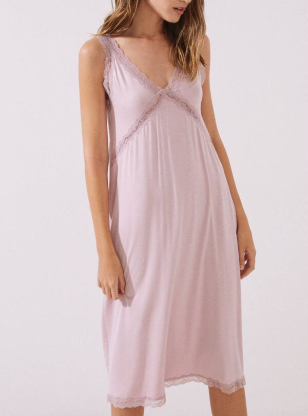 Long Nightgown With Purple Lace Straps | TFC-WNG-002